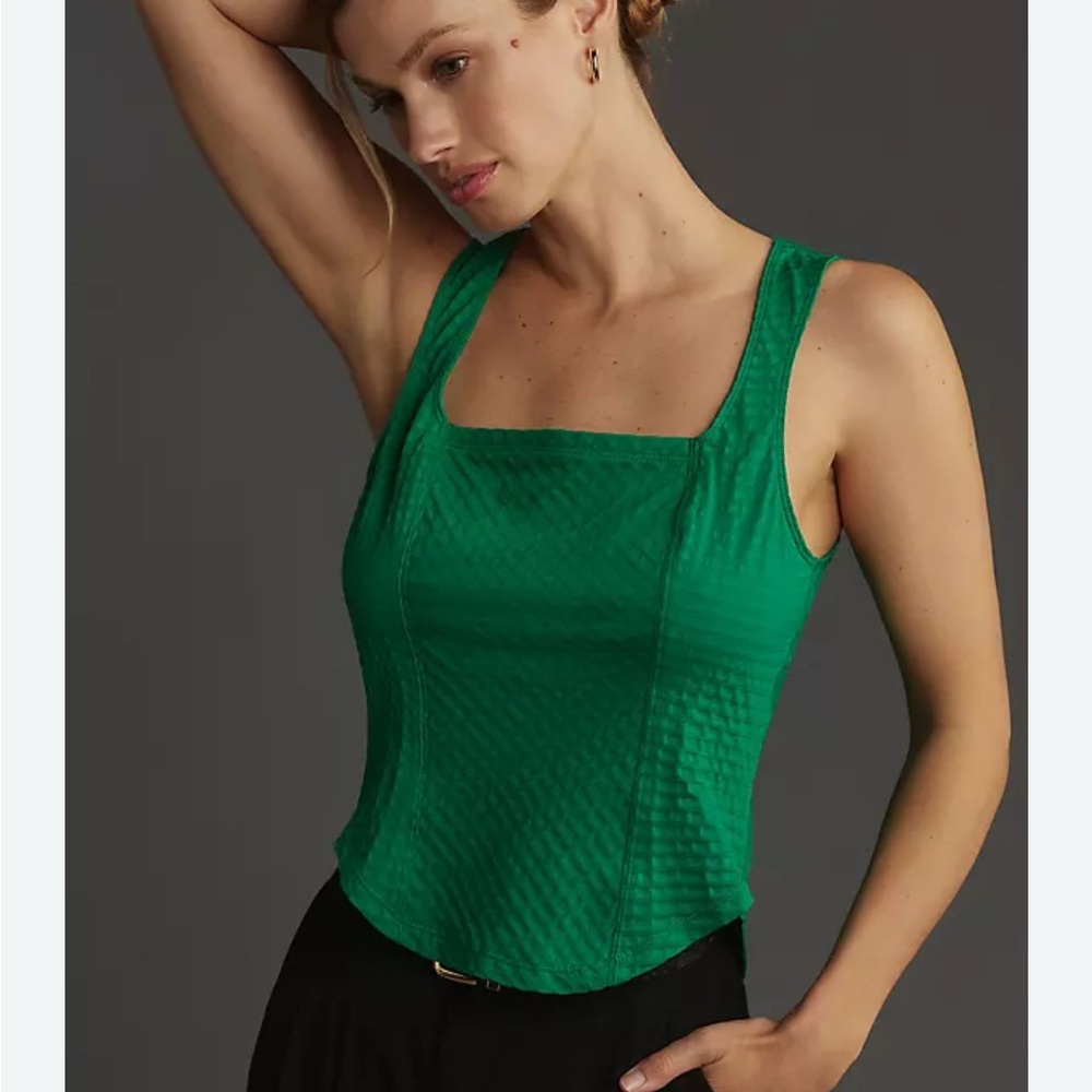 Maeve by Anthropology Sleeveless Square-Neck Tank Green Corset Top Size M